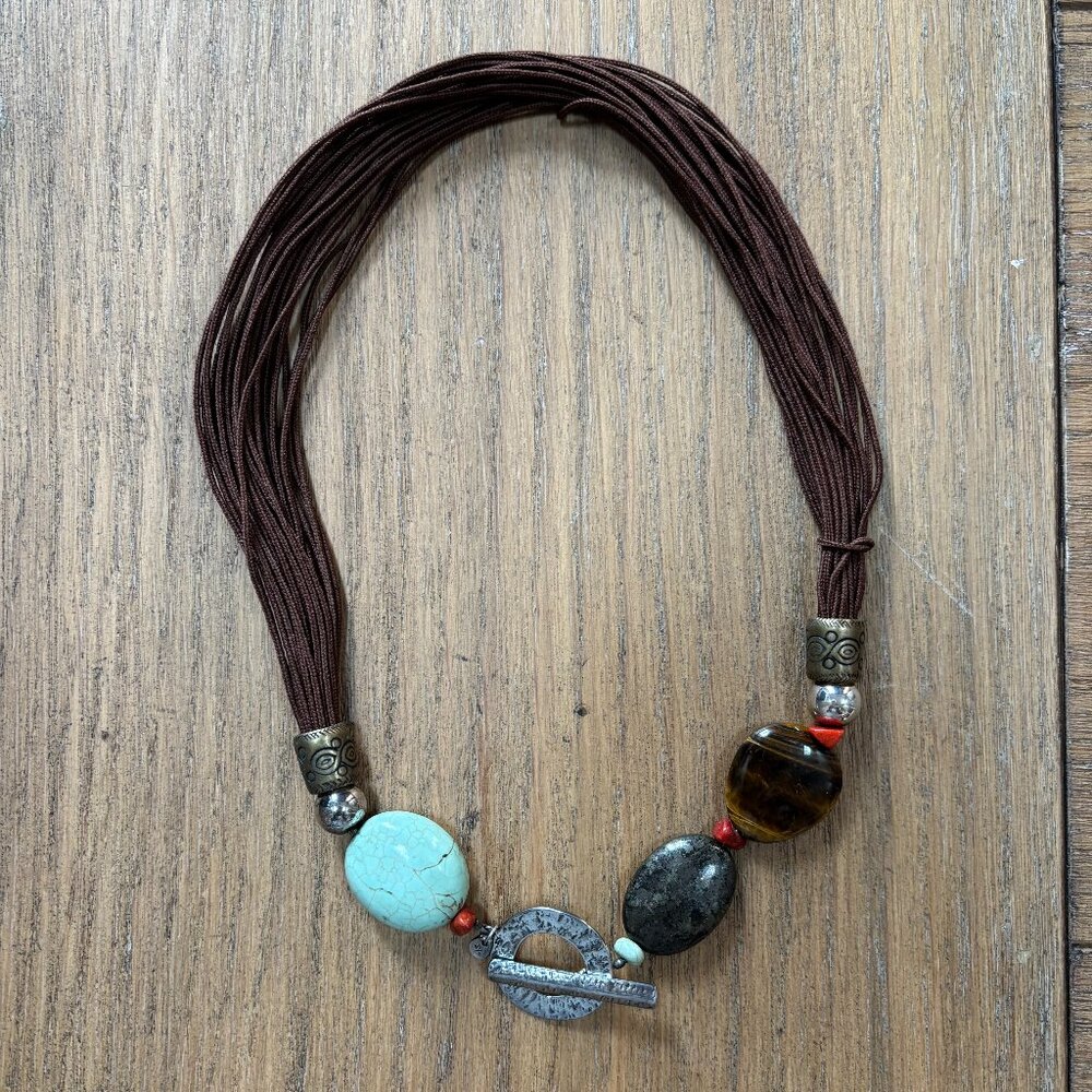 Silpada Sterling Howlite , Tiger's Eye -  Brown Cord Toggle Clasp Necklace N1891